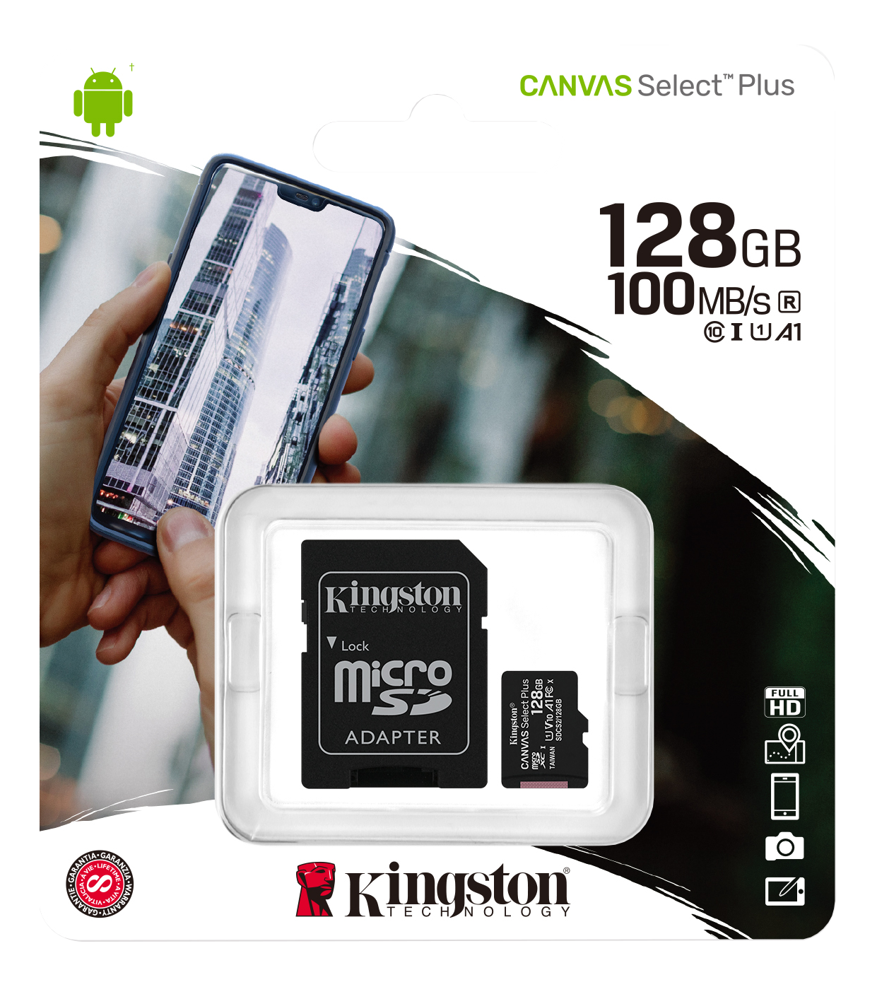 Se Kingston MicroSDXC, 128GB, Class 10 UHS-I - inkl. adaptor hos Hubshop.dk