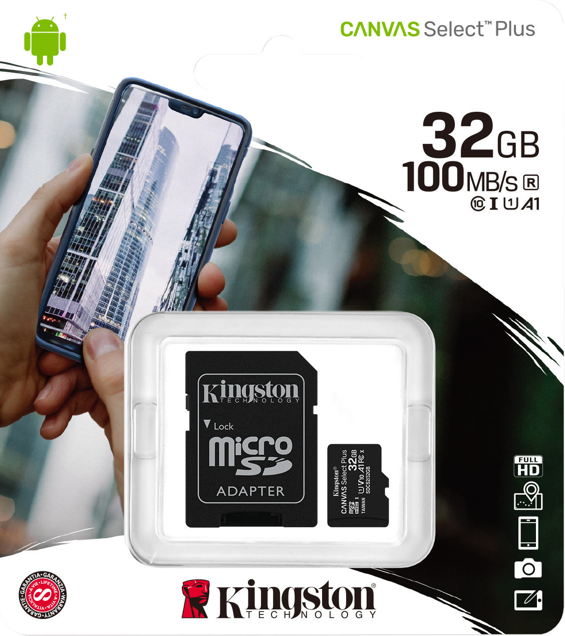 Billede af Kingston MicroSDHC UHS-I 32GB, Class 10 - inkl. adaptor