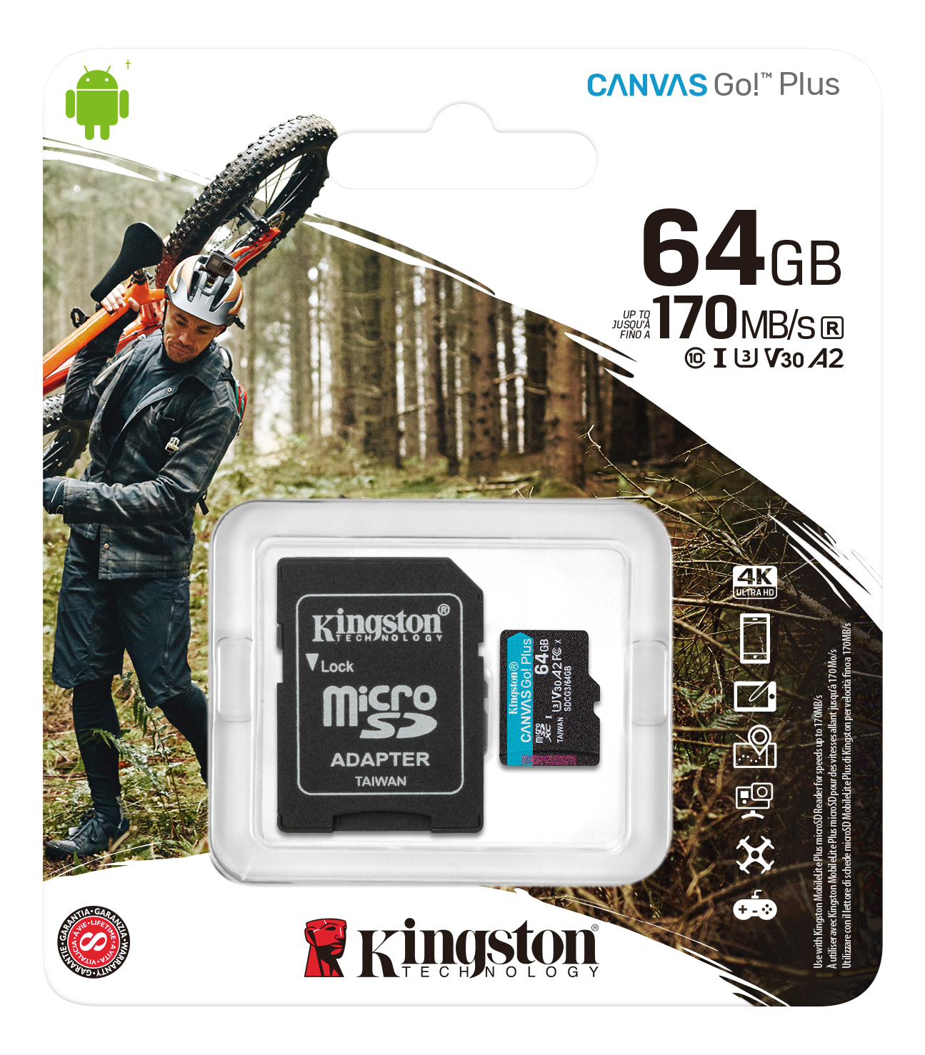 Se Kingston MicroSDXC Canvas Go Plus 170R A2 U3 V30 Card - inkl. adaptor hos Hubshop.dk